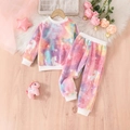 Kinder Tie-Dye Fleece-Schlafanzug mit leuchtenden Sternen und Einhorn-Motiv - Rosa / 80cm-18-24M