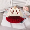 Dettaglio del cardigan in maglia per neonata con fragole 3D e gonna tutu in tulle - 100 / Rosso