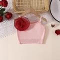 Roze gebreid hemdje voor meisjes met een 3D rode mesh roos bloem op de voorkant - 100cm-4Y / Roze (Rode Bloemen Decor)