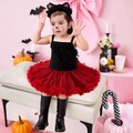 Detail of girls black cat Halloween costume with burgundy tutu and cat ear headband - 100 / Dark Red