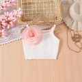Wit gebreid hemdje voor peuters met decoratieve roze 3D-roos en opengewerkt ontwerp - 100cm-4Y / Wit (Roze Bloemen Decor)