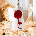 Detail of 3D red rose applique on a white sleeveless dress for formal occasions - 100cm (4Y) / White