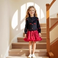 Cardigan bleu marine avec nœud rouge et jupe tutu à plusieurs niveaux pour filles - 110cm / Noir