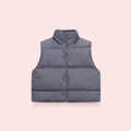 Close-up of dark grey quilted children's vest with stand collar and snap buttons - Gray / 100cm (3 Years)