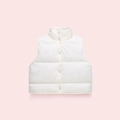 Detailed view of cream puffer vest featuring horizontal quilting and color-matched buttons - White / 100cm (3 Years)