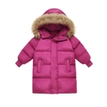 Chaqueta de invierno gruesa rojo rosa oscuro con capucha de pelo para niños - 110cm / Rosa Rojo