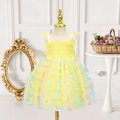 Dettaglio dell'abito tutu giallo da principessa con farfalle 3D colorate e rete di tulle - 90cm-3Y / Giallo