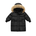 Chaqueta larga de invierno negra para niños con capucha de pelo sintético marrón - 110cm / Negro