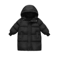 Abrigo largo de invierno negro con capucha para niños con relleno grueso y puños de canalé - 110cm / Negro Sin Cuello de Piel