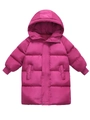 Abrigo de invierno largo con capucha para niños en color rosa fucsia acolchado - 110cm / Fucsia Con Cuello de Piel