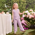 Girl's lavender sleeveless wrap top and wide-leg trousers set in a garden setting - 90cm-3Y / Purple Two Piece Set