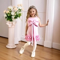 Détail de la robe de princesse rose sans manches avec grand nœud et volants étagés - 90cm-3Y / Rose