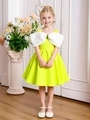 Detail of elegant girls gown with oversized white bow and pearl embellishments - Fluorescent Green / 90cm-3Y