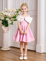 Elegant pink sleeveless girl's dress with large white bow and pleated skirt for parties - Pink / 90cm-3Y