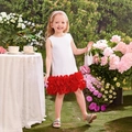 Robe sans manches pour fille avec corsage blanc et jupe rouge à fleurs 3D superposées - 90cm-3Y / Blanc + Rouge