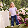Detailansicht der Mädchen-Puffärmel-Top und Schlagjeans mit weißen Perlenverzierung - 90cm-3Y / Lavendel