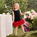 Robe de soirée sans manches pour fille avec corsage noir et jupe à pétales rouges 3D - 90cm-3Y / Noir + Rouge