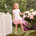 Robe blanche sans manches pour filles avec volants floraux 3D roses superposés - 90cm-3Y / Blanc+Rose/Blanc