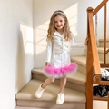 Completo due pezzi da bambina con blazer bianco a maniche lunghe e gonna in tulle rosa - 90cm / Bianco