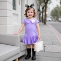 Stilvolles lila Mädchenkleid mit Puffärmeln, floralem Peter-Pan-Kragen und Ballonrock - 90cm-3Y / Lavendel