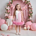Rosa ärmelloses Mädchen-Partykleid mit großer weißer Schleife und gestuftem Rüschenrock - 110cm (5Y) / Rosa