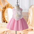 Ärmelloses Mädchen Prinzessinnenkleid in Rosa mit großer weißer Blume und Satin-Stoff - 90cm-3Y / Rosa