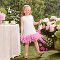 Cute white sleeveless dress for girls with pink 3D flower organza ruffled skirt - White + Pink