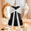 Robe de soirée noire sans manches pour fille avec grand nœud blanc et volants étagés - 90cm-3Y / Noir