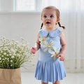 Abito da principessa plissettato celeste senza maniche per bambine con colletto in pizzo - 90cm-3Y / Blu