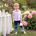 Mädchen-Set mit lila 3D-Blumen-Oberteil und Herz-Patch-Schlagjeans - 90cm-3Y / Lavendel