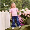 Mädchen-Set mit rosa Strickoberteil, Puffärmeln und Perlen-Schlagjeans mit Rüschen - 90cm-3Y / Rosa