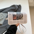 Retro newspaper print square crossbody bag with landscape art and thin shoulder strap - White