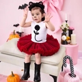 Costume chat fille avec débardeur à rose, jupe tutu bordeaux et bandeau oreilles de chat - 100-4Y / Débardeur à fleurs blanches + Jupe bordeaux