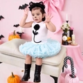 Ensemble Halloween fille avec débardeur blanc côtelé et jupe tutu en tulle bleu - 100-4Y / Débardeur à fleurs blanches + Jupe bleu clair