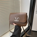 Brown minimalist square crossbody bag with large metallic M buckle and adjustable strap - Brown