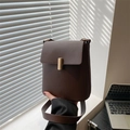 Vertical dark brown crossbody bag with matte finish and gold metallic lock detail - Brown