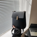 Minimalist black matte leather crossbody bag with elegant gold cylindrical clasp closure - Black