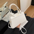 Sac cabas blanc à motif crocodile avec poignée ronde et détail de nœud femme - Blanc