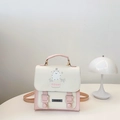 Mini sac à dos style collège rose et beige avec motif de chien et poignée - Rose