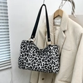 Bolso tote de moda con estampado de leopardo blanco y negro y correas de cuero sintético - Estilo Leopardo Negro