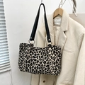 Bolso tote de lona con estampado de leopardo y correas de cuero negro elegantes - Leopardo Caqui