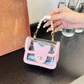 Transparent PVC mini crossbody bag with pink leather trim and a faux pearl handle - Light Pink