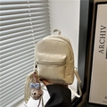 Mini mochila académica blanco crema con colgante de oso de peluche y encaje floral - Sin colgante / Blanco