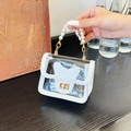 Transparent PVC mini bag with white leather trim, heart detail, and pearl handle - White