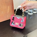 Hot pink transparent mini bag with pearl handle and golden metallic twist lock - Pink