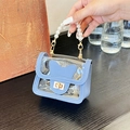 Light blue transparent PVC mini bag with luxury pearl handle and bow-knot closure - Blue