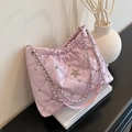 Pink quilted patent leather bag with star rhinestone logo and chain shoulder strap - Purple