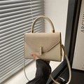 Chic cream-white Kelly bag with woven flap detail and gold buckle for women - White