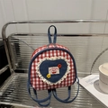 Mini mochila acolchada con cuadros rojos y bordado de corazón con cerezas dulces - Cuadros Rojos