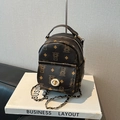 Brown vintage bear print mini backpack with golden twist lock and chain strap - Brown